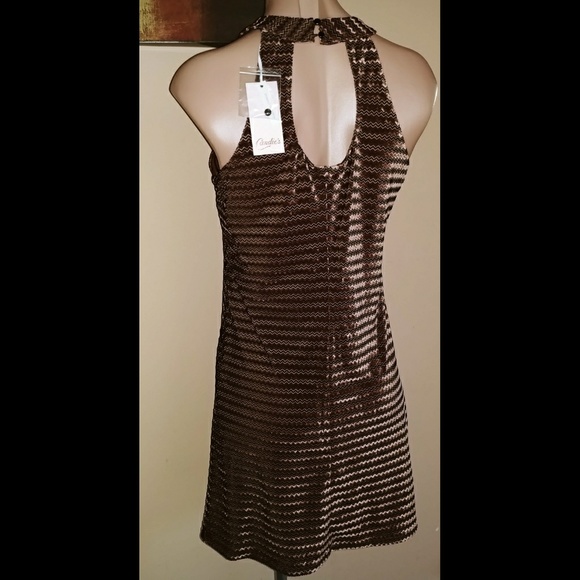 CANDIE'S BROWN BURNOUT VELVET HALTER SHIFT DRESS - Picture 3 of 5